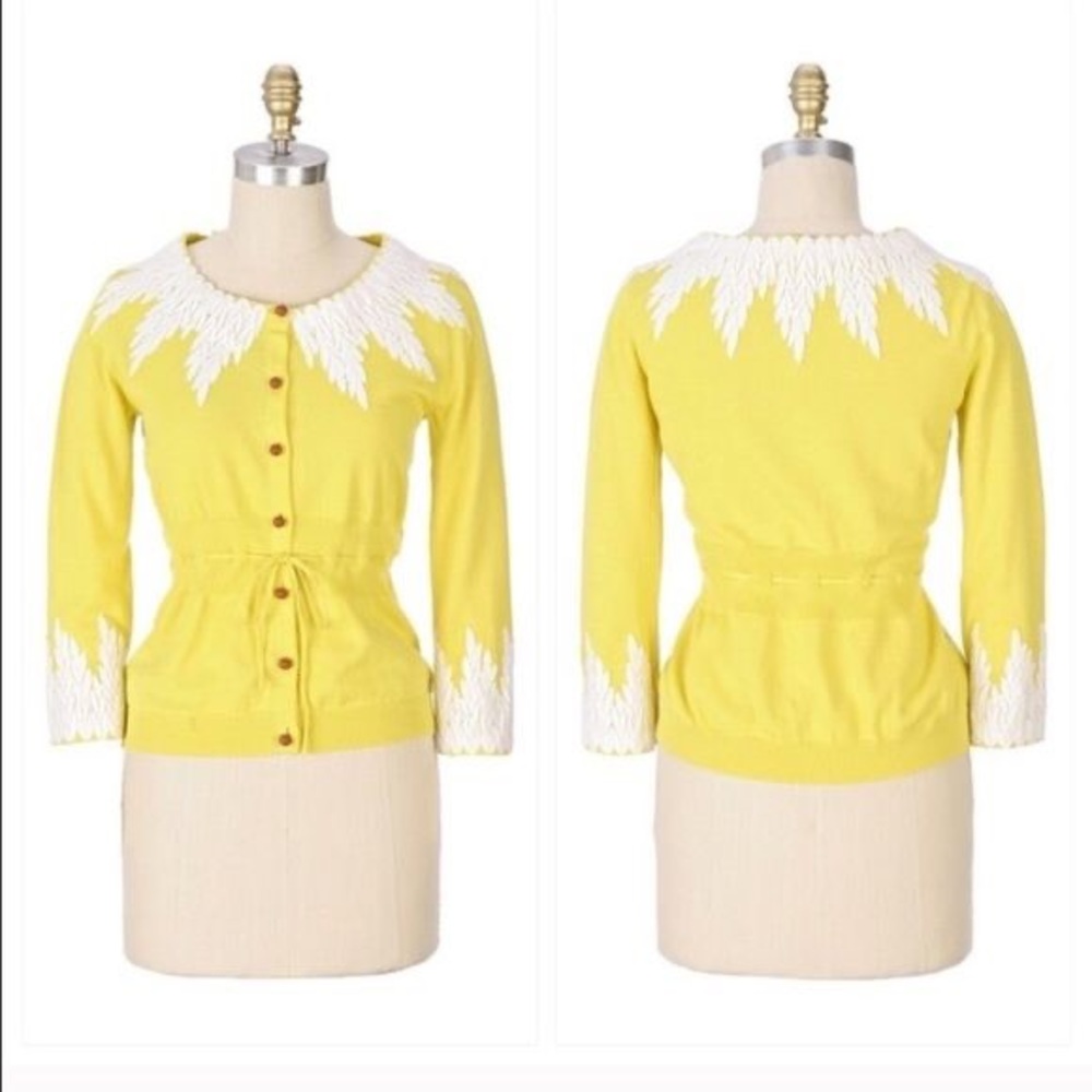 Yellow white lace Moth sweater button up cardigan